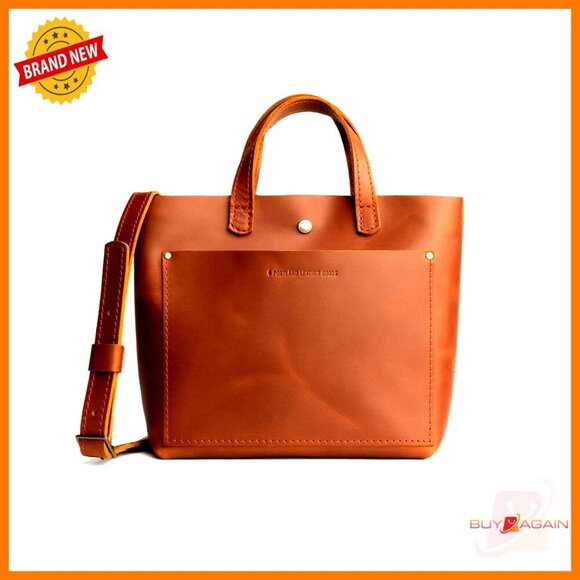 Handbags - Mini Leather Crossbody Tote Bag with Snap Closure & Outside Pocket